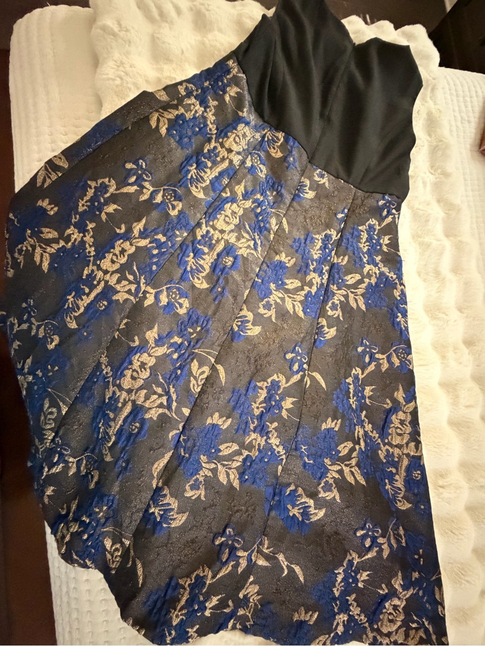 Ashro Black Bodice Blue and Gold Floral A-Line Skirt